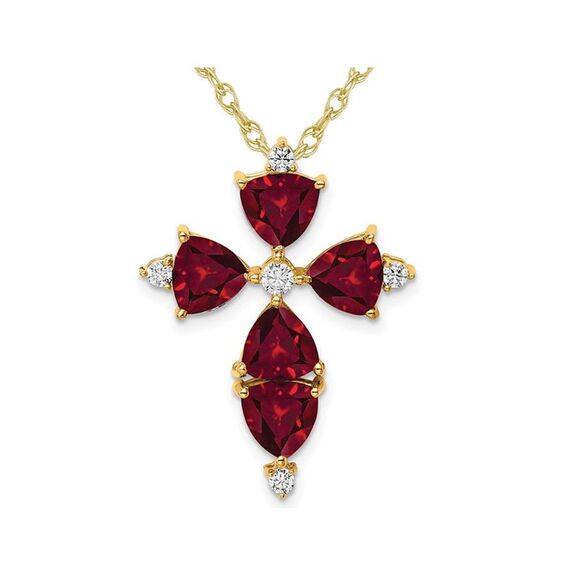 6.50 Carat (ctw) Lab-Created Ruby Cross Necklace 14K Gold - Picture 1 of 4